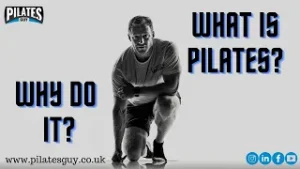 Video thumbnail with crouching Pilates instructor and text "what is Pilates and why do it"